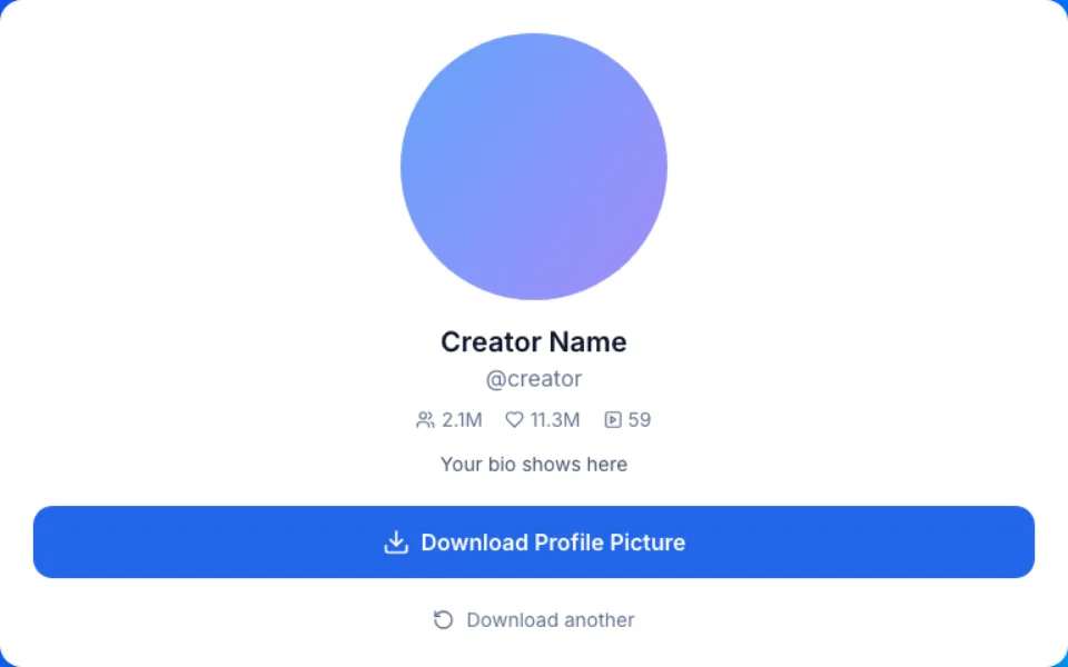 TikTok profile picture downloader result: full-size profile picture with a download button